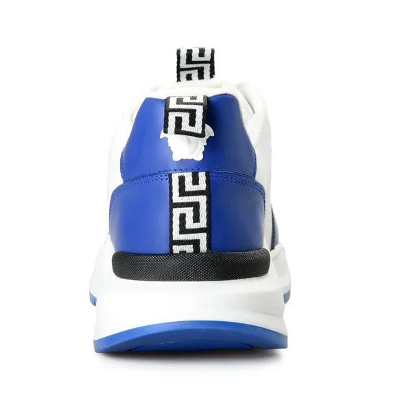 Versace Men's White & Blue Canvas Leather Logo Sneakers Shoes